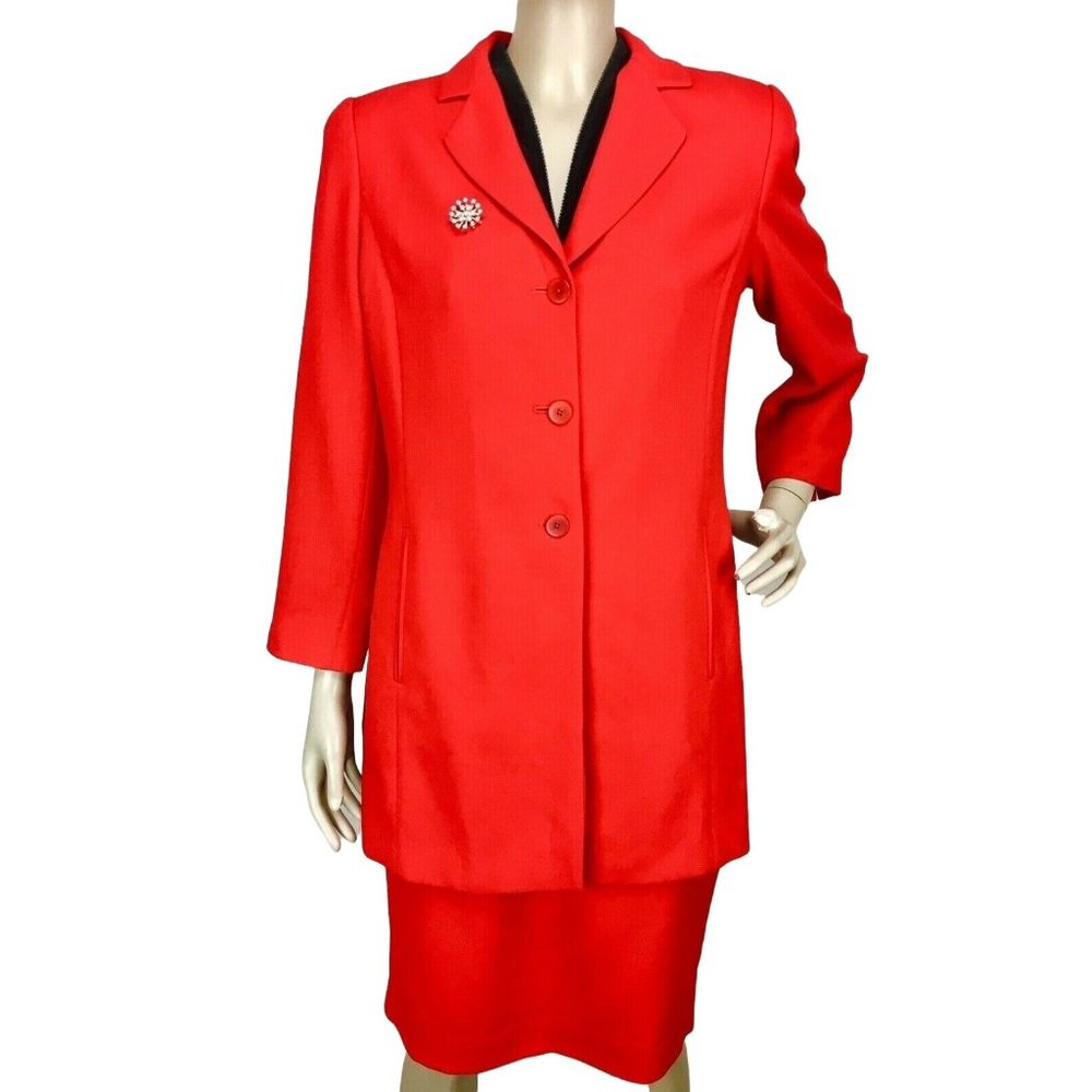 Vintage Ellen Tracy Linda Allard Sexy Red Wool Skirt & Long Blazer Suit …